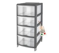 AkitaInk Cassettiera Grigia 4 Cassetti Trasparenti in Plastica con Bordo Grigio e Modello Bambù - Mobiletto Organizer Multiuso per Casa, Bagno, Camera e Ufficio - Design Moderno e Salvaspazio