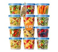 AKITAInk Contenitori per Alimenti in Plastica con Coperchio - Set 12 Pezzi (3×4) - Vari Formati e Capacità - Conservazione Cibi per Frigo e Asporto (Tondo 700 ml)