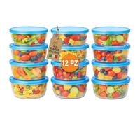 AKITAInk Contenitori per Alimenti in Plastica con Coperchio - Set 12 Pezzi (3×4) - Vari Formati e Capacità - Conservazione Cibi per Frigo e Asporto (Tondo 500 ml)