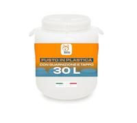 AKITAInk Fusto in Plastica 30 Lt con Bocca Larga e Tappo | Guarnizione Ermetica, Rubinetto Installabile, Alimentare, Neutro, Made in Italy