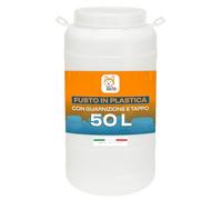 AKITAInk Fusto in Plastica 50 Lt con Bocca Larga e Tappo | Guarnizione Ermetica, Rubinetto Installabile, Alimentare, Neutro, Made in Italy
