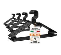 AkitaInk Grucce Appendiabiti Nere con Gancio Girevole 360° - Stampelle in Plastica Resistenti Salvaspazio per Armadio, Disponibili in Set Multipli (24 Pz)