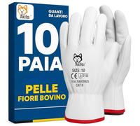 AKITAInk Guanti da Lavoro in Pelle Fiore Bovino - Taglia 10, Confezione da 10 Paia - Resistenti, Antitaglio, Traspiranti per Edilizia, Giardinaggio, Officina