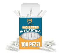 Akitaink Mollette per bucato in plastica 100 Pezzi bianche, Antisegno, Ecologiche, Antiruggine, da plastica post consumo. Misura grande, Resistenti Antivento per panni