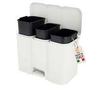 AKITAInk Pattumiera Differenziata 3 Scomparti 34L (13+8+13L) - Cestino Raccolta Differenziata con Pedale, Cestini Rimovibili e Design Compatto per Cucina e Casa