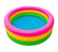 Akitaink Piscina Baby 3 Anelli 64x25 cm | Rosa Giallo Verde, Fondo Morbido, PVC Sicuro, Per Bambini 1-3 Anni