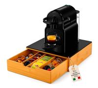 AKITAInk Porta Cialde in Bambù con Cassetto a 4 Scomparti e Piano in Vetro - Organizer per Capsule, Caffè e Tisane - Perfetto per Angolo Caffè Moderno in Cucina e Ufficio