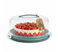AKITAInk Porta Torta con Coperchio e Manico 30 cm, Campana Trasparente con 3 Chiusure di Sicurezza, Base con Scomparti Portamuffin, H 15 cm