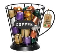AKITAInk Portacapsule in Metallo a Forma di Tazza, Organizer Capsule Caffè con Manico, Contenitore da Banco Salvaspazio, Nero Ø12x14,5 cm