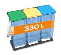 AKITAInk - Portasacchi Raccolta Differenziata 330L | Pattumiera 3 Scomparti Multicolore con Porta Rotolo, Coperchi Impermeabili Anti Odore, Polipropilene Resistente Made in Italy - 94,5x36x81 cm