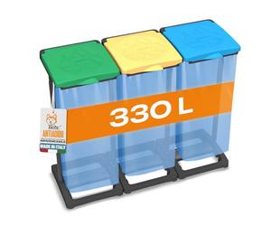 AKITAInk - Portasacchi Raccolta Differenziata 330L | Pattumiera 3 Scomparti Multicolore con Porta Rotolo, Coperchi Impermeabili Anti Odore, Polipropilene Resistente Made in Italy - 94,5x36x81 cm