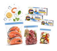Akitaink Sacchetti Freezer Richiudibili con Chiusura a Zip, Set 60 Buste Alimentari Multimisura per Freezer e Frigo
