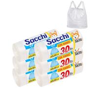 AkitaInk Sacchi Nettezza 40x55 cm con Manici, 180 Sacchetti Colorati Resistenti e Antiforo, 6 Rotoli da 30, Ideali per Bagno, Cucina e Ufficio (Trasparente)