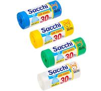 Akitaink Sacco per Bagno 120 Sacchi Colorati 40 x 55 cm per la raccolta differenziata da interno, Sacchetti di Plastica per la pattumiera del bagno o della cucina, 4 Confezioni da 30 Pezzi 120 Unità