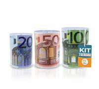 Akitaink - Salvadanaio non apribile, Set 3 Salvadanai Euro in Metallo 3 PZ - Soldi Carta Moneta - Piccolo, Medio, Grande, Design Vintage