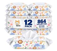 Akitaink Salviettine Baby 72 Pz, Salviettine con Tessuto Extra Consistente a Nido d’Ape, Formula Delicata per la Pulizia Quotidiana, 12 Pack Fragranza Nettare dei Fiori