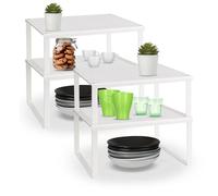 AKITAInk Scaffale Portaspezie, Set di 4 Scaffali Impilabili, Versatili e Robusti - Organizzatori da Cucina Espandibili, Scaffale da Cucina Impilabile, Metallo, Bianco (SET 4 SCAFFALI GRANDI)