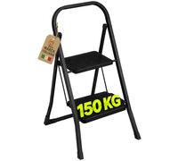 AkitaInk Scaletta Pieghevole in Acciaio Nero Antiscivolo, Scala Multiuso a 2 Gradini, Salvaspazio, Portata 150 kg, Certificata EN14183