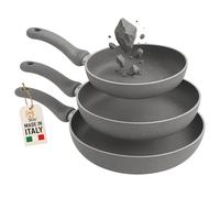 AKITAInk Set 3 Padelle Primolla Stone Effetto Pietra Antiaderenti - Tris Padelle Diametro 20-24-28 cm, Rivestimento 6 Strati, Manico Ergonomico, Made in Italy
