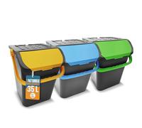 AKITAInk - Set 3 Pattumiere da 35 Litri Differenziate AKIPATPOP3 Cestini e Bidoni Componibili per Interni ed Esterni con Manici Resistenti, Impilabili e Design Ecologic Made in Italy