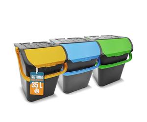 AKITAInk - Set 3 Pattumiere da 35 Litri Differenziate AKIPATPOP3 Cestini e Bidoni Componibili per Interni ed Esterni con Manici Resistenti, Impilabili e Design Ecologic Made in Italy