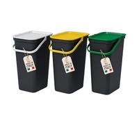 AKITAInk Set 3 Pattumiere MODA 25L - TRIS Bidoni con Manico Blocca-Apertura e Anello Portasacchetto - Pattumiere Salvaspazio per Raccolta Differenziata