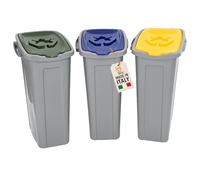 AKITAInk Set 3 Pattumiere Slim Impilabili Raccolta Differenziata - Cestini Salvaspazio in Plastica Resistente per Cucina, Ufficio e Bagno