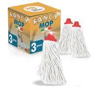 Akitaink Set 3 Pezzi MOP FANCY - Ricambio in Cotone a Filo Tagliato per Lavapavimenti Mocio Ecologico con Prestazioni Superiori di Pulizia Profonda e Assorbenza Totale su Ogni Superficie Made in Italy