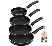 AKITAInk Set 4 Padelle Antiaderenti 16-20-24-28cm | Alluminio Leggero, Rivestimento PFOA Free, Fondo Antiaderente, Manici Soft Touch Made in Italy