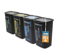 AKITAInk Set 4 Pattumiere Raccolta Differenziata con Coperchio - 50 Litri - AKIPOKERDESIGN con Scritte Carta, Plastica, Vetro, Misto | Design Funzionale e Capiente