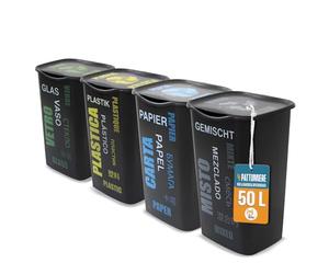 AKITAInk Set 4 Pattumiere Raccolta Differenziata con Coperchio - 50 Litri - AKIPOKERDESIGN con Scritte Carta, Plastica, Vetro, Misto | Design Funzionale e Capiente
