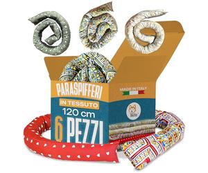 Akitaink Set 6 Paraspifferi in cotone, paraspifferi sottoporta, Parafreddo Imbottiti per Porte e Finestre, 120 cm, Made in Italy - Risparmio Energetico e Protezione Completa