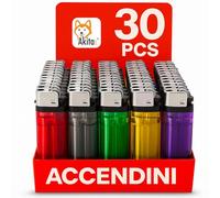 Akitaink Set da 30 Accendini Trasparenti Colorati - 5 Confezioni da 6 Pezzi, Accensione a Pietrina, Usa e Getta, in Plastica Sicura - Scatola con Colori Misti