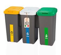 AKITAInk - Set Pattumiera Differenziata AkiRock - 75L Totali con Chiusura a Scatto, Design Salvaspazio e Qualità Made in Italy