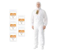 AKITAInk Tuta Monouso in PP con Cappuccio e Zip - Confezione 5 Pezzi - Indumento Protettivo Bianco Usa e Getta - Taglie L/XL (Taglia L)