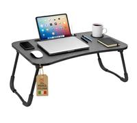 AkitaInk Vassoio da Scrivania Pieghevole per Laptop - Supporto Portatile con Portabicchieri, Tavolino da Letto e Divano, Nero 60x40x26 cm