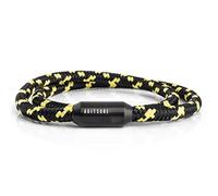 Akitsune Bracciale in nylon con corda da vela Mare | 5 mm di larghezza | Chiusura a capsula magnetica doppio avvolgimento Donna Uomo Nautico - Nero-nero-giallo opaco 19,00 cm