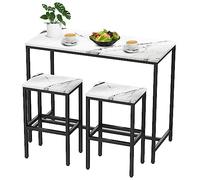 Aklaus Set di 2 tavoli da bar da 111,8 cm con piano in finto marmo bianco, tavolo da bar con 2 sgabelli, set di mobili da bar da 3 pezzi per angolo colazione e soggiorno, piccolo spazio