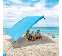 AKLIFFE Tenda da Spiaggia Portatile Tenda Parasole Spiaggia 2.1m x 2.1m Protezione UV UPF 50+ Tenda Mare, con Sacco di Sabbia, Ancora, per Spiaggia, Picnic, Pesca, Campeggio