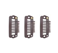 AKLOSIPY 50 Pz Marrone Pettine a Scatto Clip per Parrucca 8 Denti Clip in Acciaio Inossidabile 0,8 Cm Forniture per Parrucche con Impugnature in Gomma per Fissare Parrucche Posticci Intrecci
