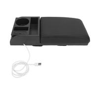 AKLOSIPY Console Centro per Auto Protettore di Copertura Cuscino per Bracciolo con Portabicchieri e Doppi Porti USB Universali per la Maggior Parte dei Veicoli SUVS Camion (Linea Nera)