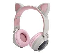 AKLOSIPY Cuffie con orecchie di gatto con luci LED 3D, 5.0, design pieghevole, microfono integrato, connessione, eleganti (grigio roseato)