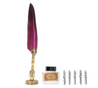 AKLOSIPY Elegante Penna d'oca in con Pennino in Acciaio Inossidabile Scrittura Confortevole e una Calligrafia Vintage - Artistico in Giallo (viola scuro)