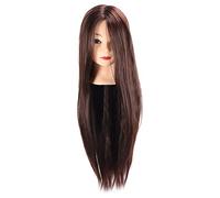 AKLOSIPY Manichino per Capelli Sintetici Ad Alta Temperatura per Pratica di Treccia, Taglio e Colorazione - Marrone Scuro con Trucco, Strumento di Formazione Professionale per lo Styling dei Capelli