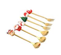 AKLOSIPY Simpatico Set di Posate per Bambini - Cucchiai e Forchette Natalizie in Acciaio Inossidabile con Manici in Confezione Regalo per Feste di Famiglia e Celebrazioni Festive