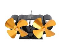 AKLOSIPY Ventilatore per Stufa Ventilatore per Camino in Lega di Alluminio a Doppia Testa Alimentato a Calore a 4 Pale per la Circolazione del Calore (GOLD)