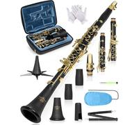 AKLOT Clarinetto da concerto piatto B: design con foro di precisione per un'intonazione stabile, tasti placcati oro durevoli, con custodia antigraffio, barile, supporto per clarinetto, grasso per