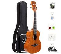 AKLOT Concert Uke - Ukulele per mancini, 58 cm, in mogano massiccio, kit per principianti (custodia da concerto, plettri, accordatore, cinghia, corda, panno per la pulizia)