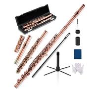AKLOT Flauto da concerto in Do a foro chiuso: strumento per flauto con 16 tasti, offset G, tasti in cupronichel liscio, cuscinetti ermetici, include elegante custodia rigida in pelle, kit di pulizia