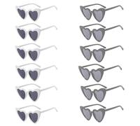 AkNebriax 12 paia di occhiali da sole a forma di cuore. pratici e alla moda, Gli occhiali a forma di cuore sono perfetti per feste, matrimoni, carnevale e Halloween (bianco e nero).